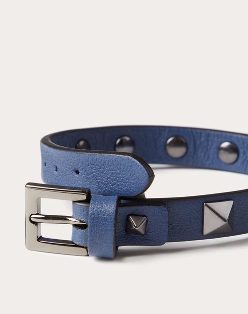 Valentino Garavani - Rockstud Leather Bracelet With Ruthenium Studs - Man - Jewelry