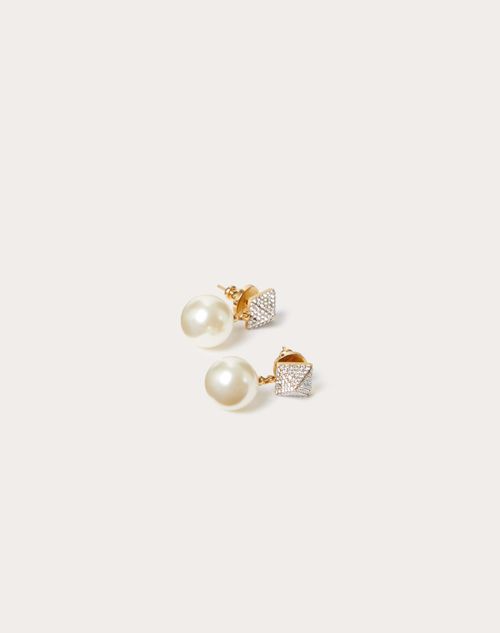 Valentino Garavani Rockstud Pearl Earrings With Swarovski Crystals In Gold