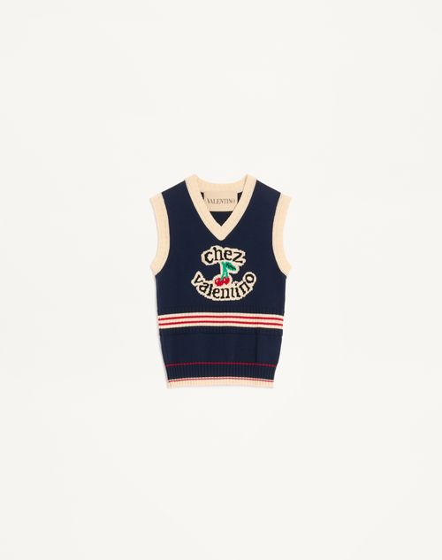 Valentino - Cotton Knit Vest - Navy/birch - Woman - Shirts And Tops