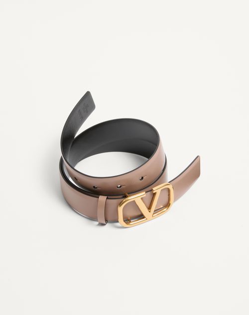 Valentino Garavani - Reversible Vlogo Signature Belt In Glossy Calfskin 30 Mm - Smokey Brown/black - Woman - Belts