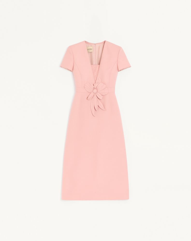 Valentino Women's Pink Embroidered Crepe Couture Midi Dress Woman 48
