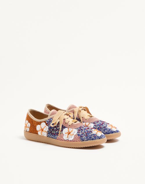 Valentino Garavani - Cosmatesque Leather Trainer With Sequins And Floral Embroidery - Multicolor - Man - Sneakers