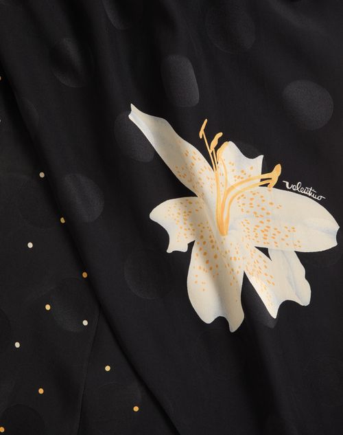 Valentino - Abito Lungo In Crepe De Chine Jacquard Apres L'hiver Lilium - Nero - Donna - Abiti Da Sera