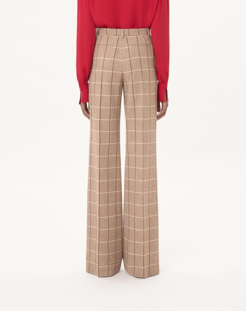 Valentino - Wool Trousers With Windowpane Check Pattern - Beige/maroon/ivory - Woman - Trousers And Shorts