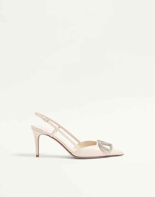 Valentino Garavani - Vlogo Signature Slingback Pump In Calfskin Leather 80mm - Light Ivory/crystal - Woman - Pumps