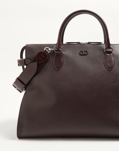 Valentino Garavani - Valentino Garavani Antibes Duffle Bag In Grained Leather - Dark Brown - Man - Shoulder Bags