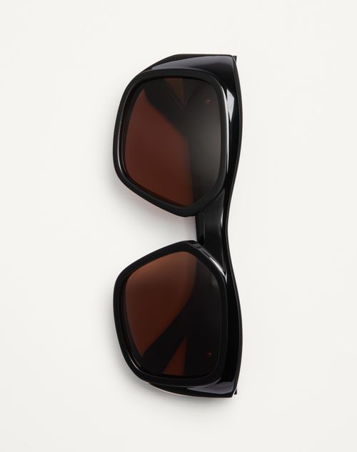Valentino - Rectangular Acetate Frame - Black/brown - Unisex - Eyewear