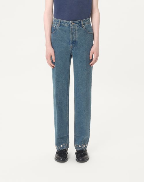 Valentino - Denim Pants With Cabochons - Blue - Man - Denim