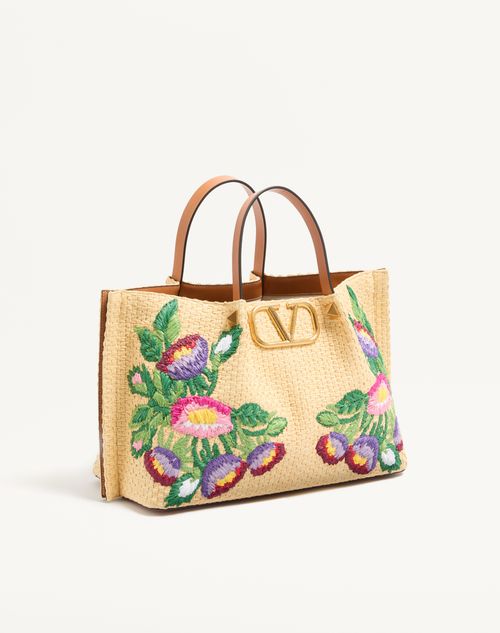 Valentino Garavani - Cabas Moyen En Raphia Avec Broderie Florale - Naturel/multicolore - Femme - Cabas