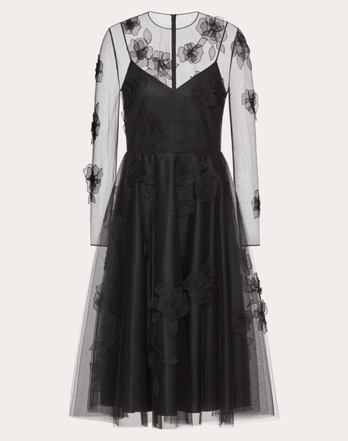 Shop Valentino Robe Brodée En Tulle Illusione Femme Noir 42