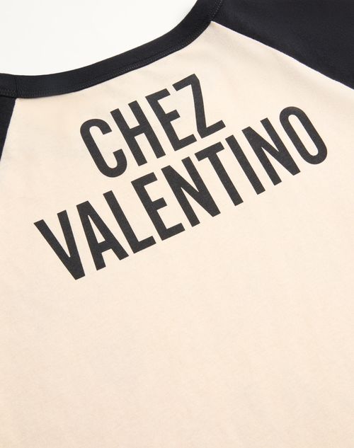 Valentino - Cotton T-shirt With Chez Valentino Print - Birch/black - Woman - Tshirts And Sweatshirts