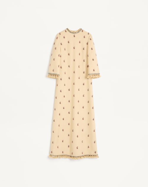 Valentino Long Dress In Embroidered Rustik Silk Woman Birch 50