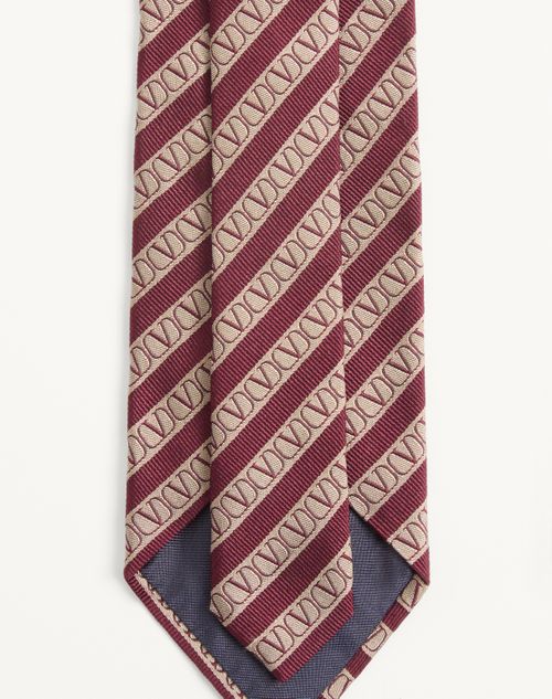 Valentino Garavani - Cravatta Valentino In Seta Regimental E Vlogo Jacquard - Bordeaux/beige - Uomo - Accessori Tessili
