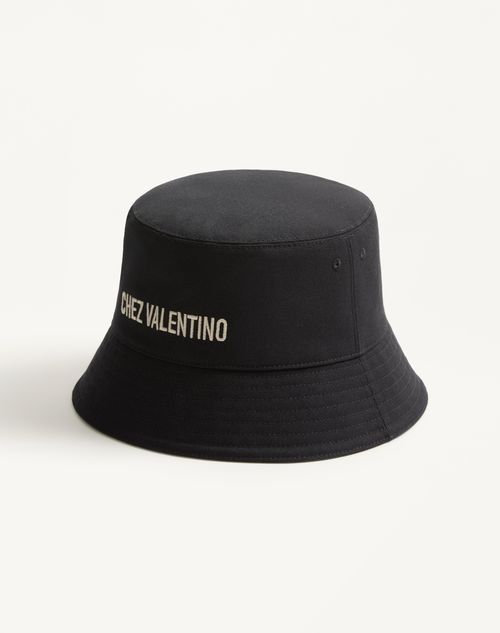 Valentino Garavani - Chez Valentino Cotton Bucket Hat With Embroidery - Black/butter - Man - Hats And Gloves