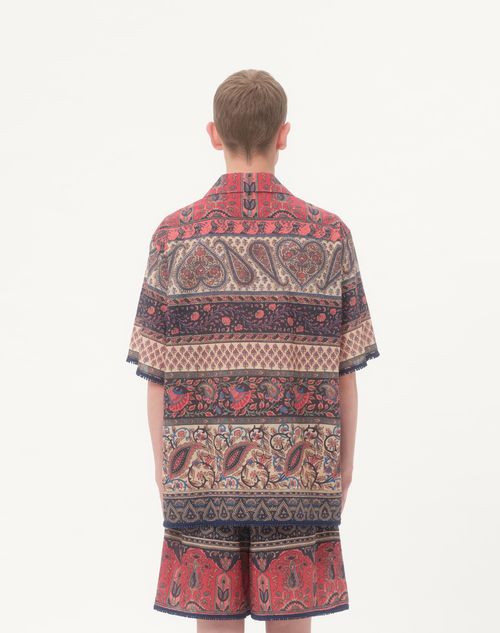 Valentino - Bowling Shirt In Cotton Muslin With Voyage Imaginaire Print And Passementerie Trims - Multicolor - Man - Shirts