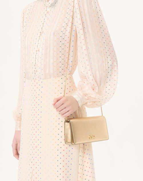 Valentino Garavani - Vlogo Signature Mini Shoulder Bag In Laminated Grainy Calfskin With Jewel Logo - Gold/crystal - Woman - Wallets And Small Leather Goods