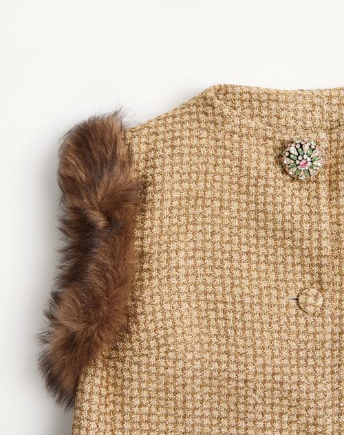 Valentino - Tweed Canestrello Lurex Waistcoat With Shearling Details - Gold - Woman - Jackets And Blazers