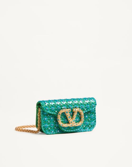 Valentino Garavani - Valentino Garavani Locò Small Shoulder Bag Embroidered With Jewel Logo - Turquoise/emerald - Woman - Shoulder Bags