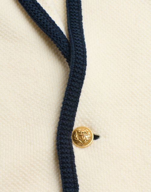 Valentino - Single-breasted Wool And Cotton Jacket With Torchon Piping - Butter/indigo - Man - Knitwear