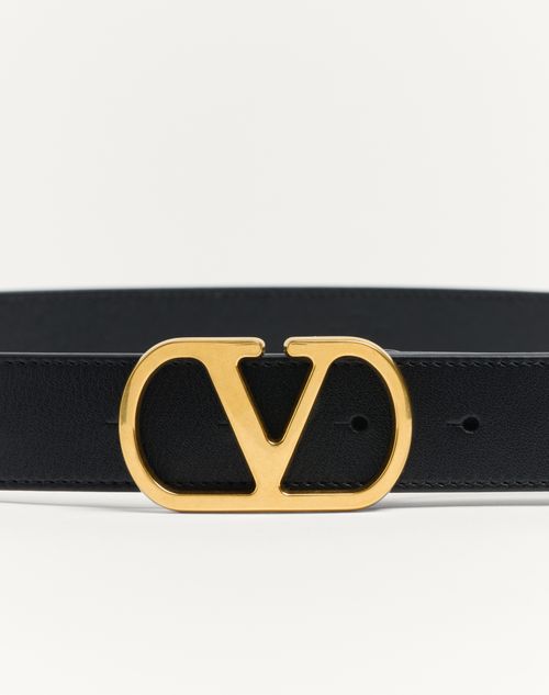 Valentino Garavani - Vlogo Signature Belt In Shiny Calfskin 30 Mm - Black - Woman - Belts