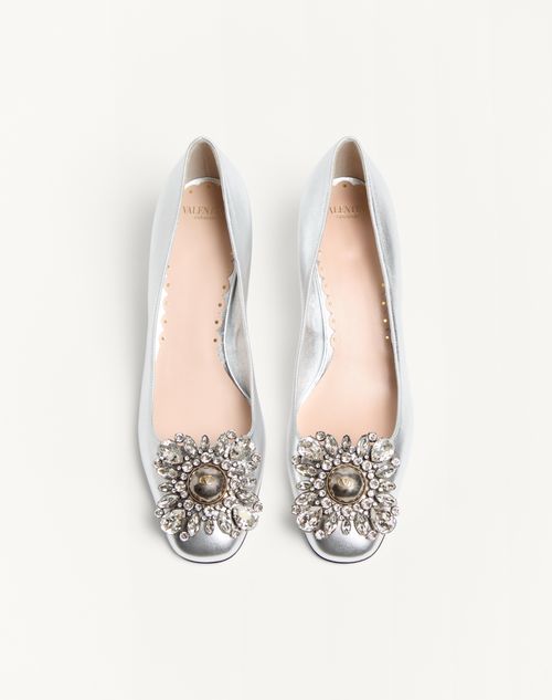 Valentino Garavani - Escarpins Preshoes En Cuir Nappa Lamé Avec Cristaux, Talon : 45 mm - Argent/argent - Femme - Escarpins