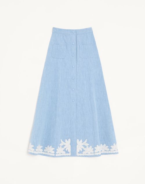 Valentino - Embroidered Denim Midi Skirt - Denim - Woman - Denim