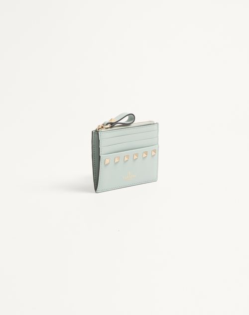 Valentino Garavani - Rockstud Calfskin Cardholder With Zipper - Sky Grey - Woman - Wallets And Small Leather Goods
