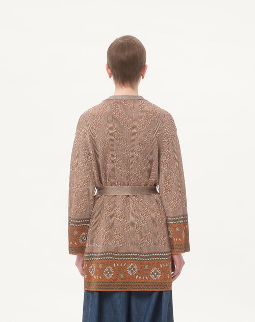 Valentino - Knit Cardigan With Lurex Jacquard Pattern - Ginger Orange/beige - Woman - Knitwear