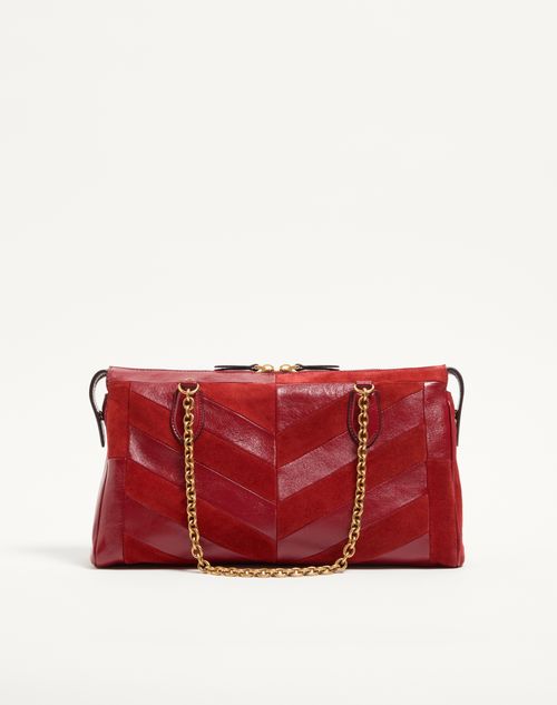 Valentino Garavani - Borsa Media A Spalla Valentino Garavani Panthea In Suede E Nappa Motivo Chevron - Rosso - Donna - Borse A Spalla