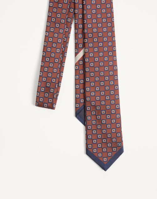 Valentino Garavani - Valentie Jacquard Silk Tie With Geometric Pattern - Orange/blue/ivory - Man - Ties
