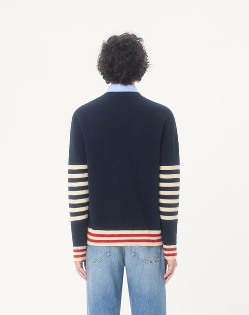 Valentino - Valentino Wool Sweater With Vg Embroidery - Navy/butter - Man - Knitwear
