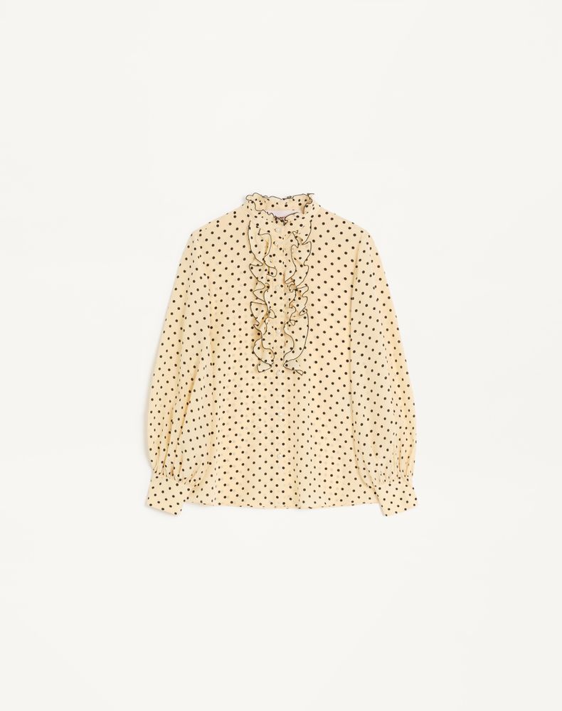 Valentino Women's Birch/Black Crepe De Chine Shirt With Plusdepois Print Woman 46