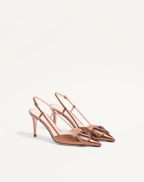 Valentino Garavani - Vlogo Signature Slingback Pump In Laminated Nappa Leather 80mm - Bronze - Woman - Pumps