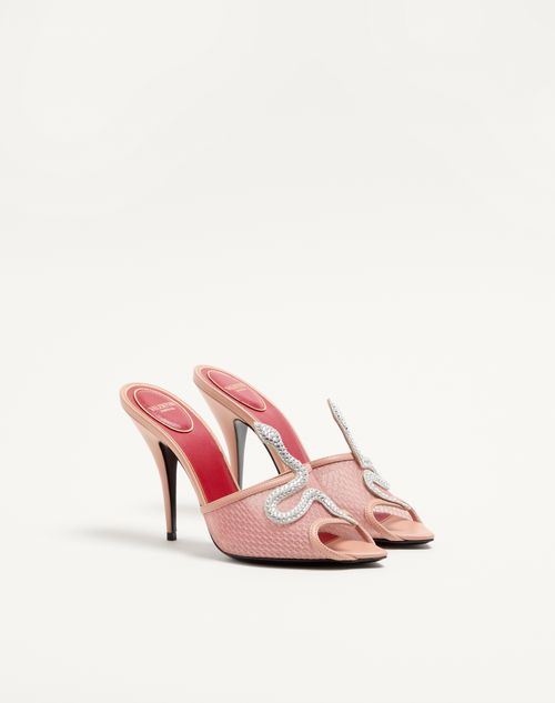 Valentino Garavani - Sandalo Slide Coeur Vipère In Rete 105mm - Rosa - Donna - Sandali