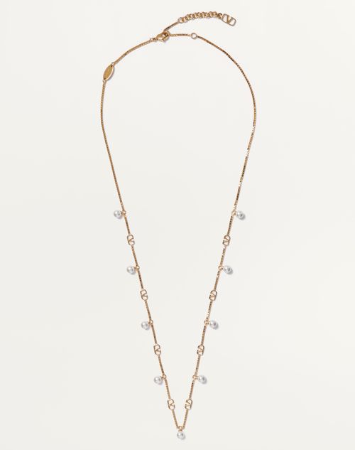 Valentino Garavani Vlogo Signature Metal Necklace With Swarovski® Pearls Woman Gold Uni