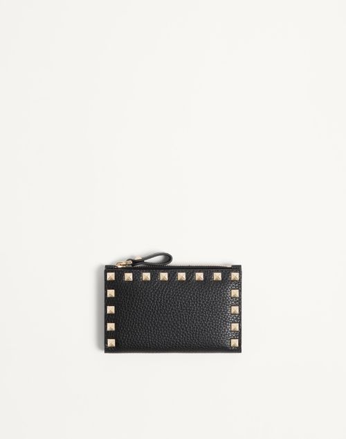 Valentino Garavani - Rockstud Grainy Calfskin Cardholder With Zipper - Black - Woman - Wallets And Small Leather Goods