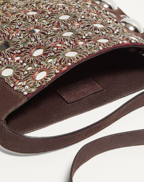 Valentino Garavani - Valentino Garavani Nellcôte Embroidered Shoulder Bag - Testa Di Moro - Man - Shoulder Bags