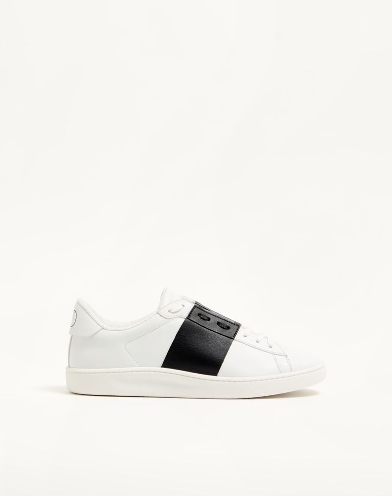 Valentino Garavani Men's White/ Black Open Royco Trainer In Nappa Calfskin Man 46