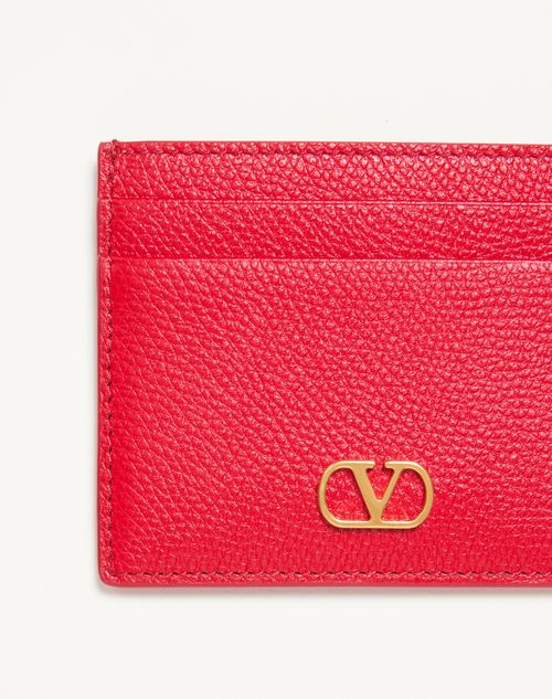 Valentino Garavani - Vlogo Signature Grainy Calfskin Card Holder - Rouge Pur - Woman - Wallets And Small Leather Goods
