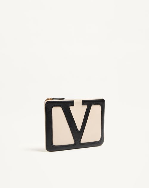 Valentino Garavani - Valentino Garavani Viva Superstar Nappa Leather Pouch - Butter/black - Woman - Clutches