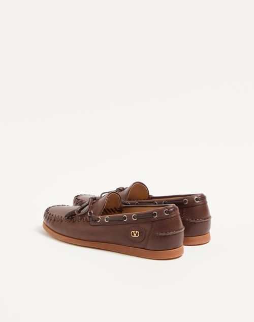 Valentino Garavani - Palm Avenue Buffalo Leather Boat Shoe - Bark Brown - Man - Loafers And Driver