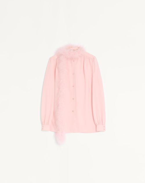 Valentino - Chemise En Crêpe De Chine Ornée De Plumes - Rose - Femme - Chemises Et Tops