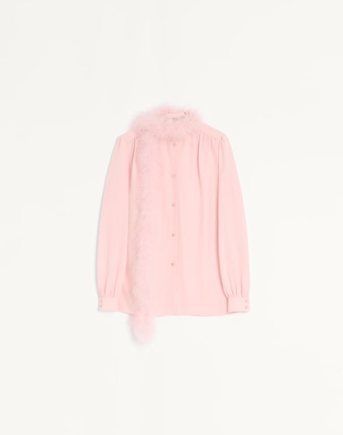 Valentino Camisa De Crepé De China Con Plumas Mujer Rosa 36