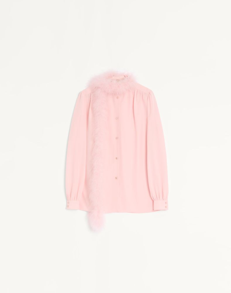 Valentino Women's Pink Crepe De Chine Shirt With Feathers Woman 48