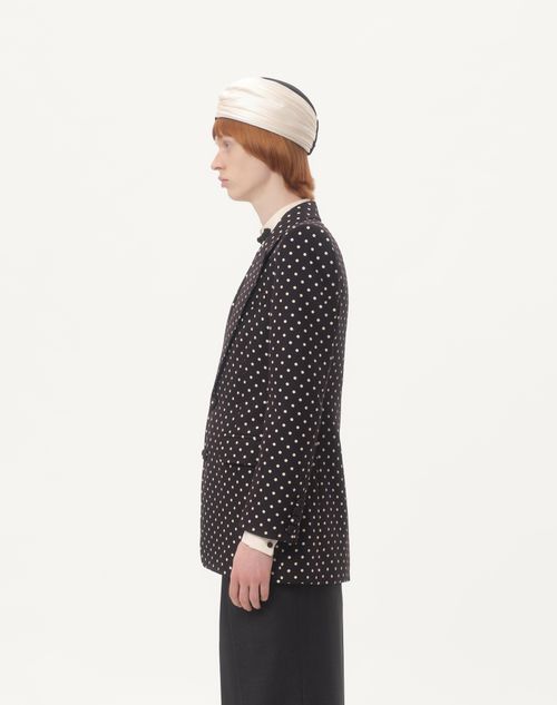 Valentino - Single-breasted Shantung Silk Jacket With Plusdepois Print - Black/birch - Man - Coats And Blazers
