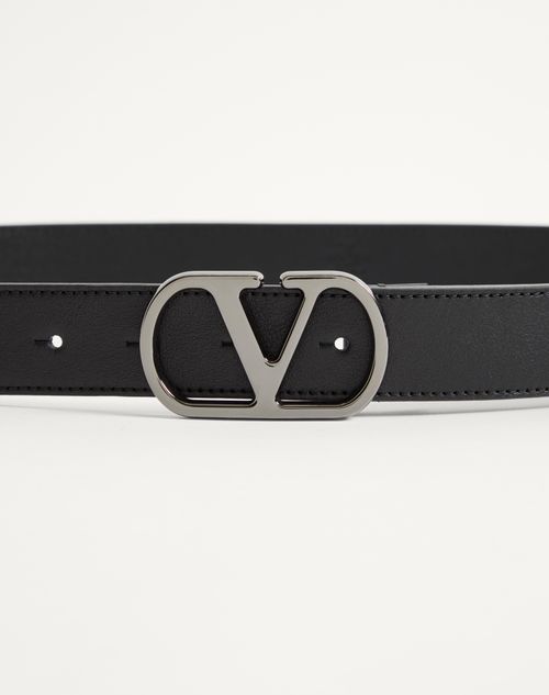Valentino Garavani - Vlogo Signature Belt In Shiny Calfskin 30 Mm - Black - Man - Belts