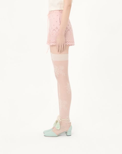 Valentino - Sangallo Shorts With Fleur A Jours Daisy Pattern - Pink - Woman - Trousers And Shorts