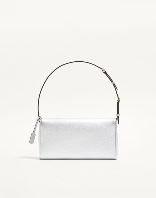 Valentino Garavani - Bolso De Hombro Pequeño Valentino Garavani Devain En Cuero Napa Laminado - Plateado - Mujer - Bolsos De Hombro