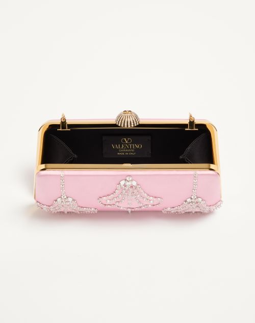 Valentino Garavani - Valentino Garavani Carry Secrets Satin Minaudiere With Floral Pattern Embroidery - Pink/crystal - Woman - Clutches