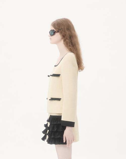 Valentino - Plain Wool Tweed Jacket - Almond/black - Woman - Jackets And Blazers